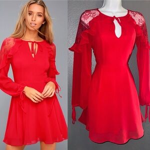 Lulus Red Keyhole Long Sleeve Mini formal Party Dress Women’s size XS